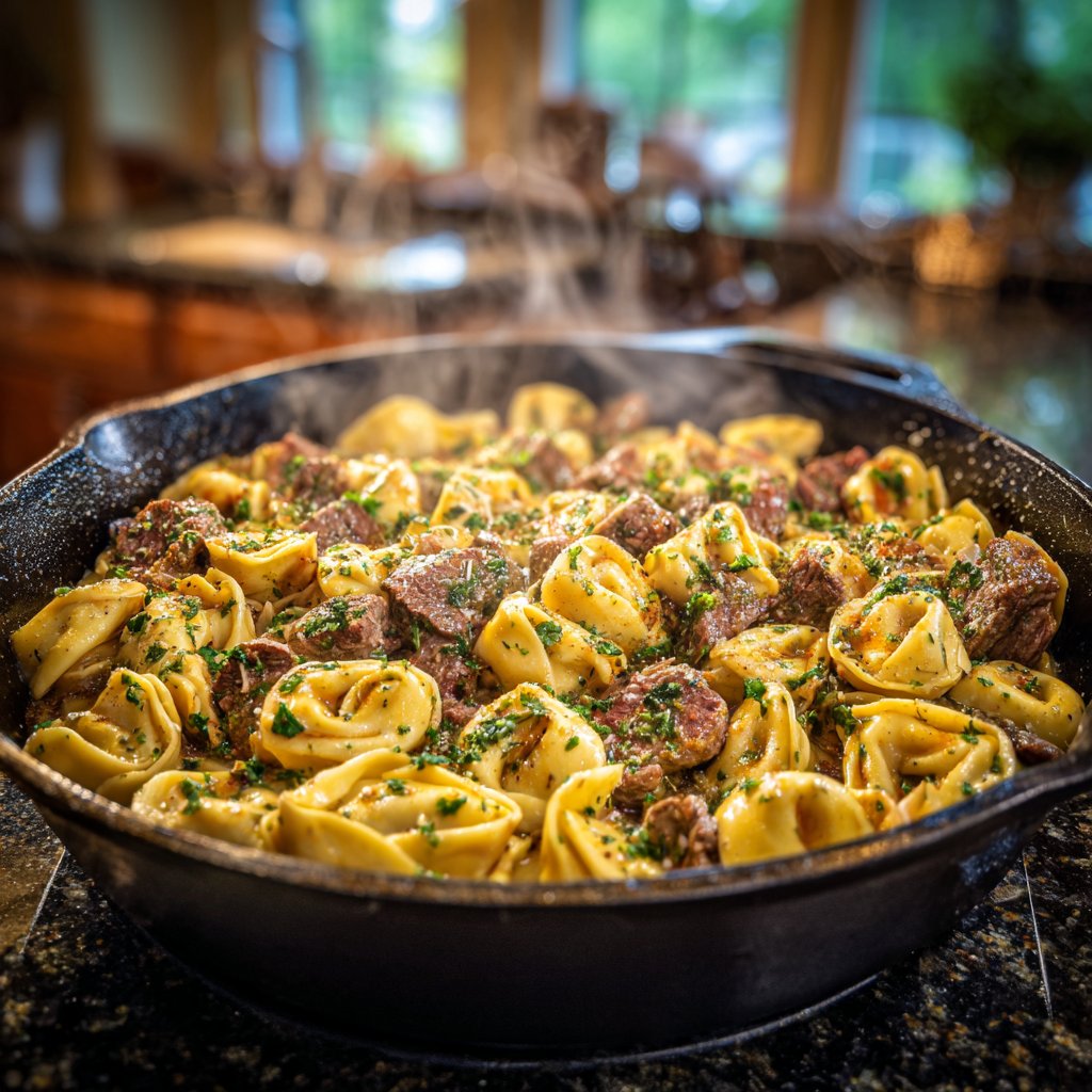 Garlic Steak Tortellini Skillet